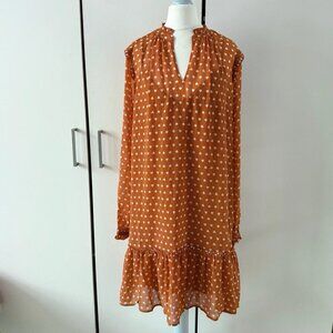 EDC by Esprit Ruffle High Neck Mini Dress Rust White Heart Print